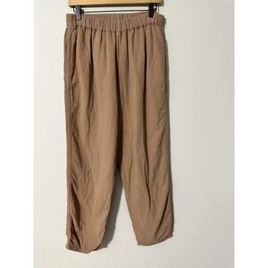 Black Crane Easy Pants Crinkle Cotton Linen Elastic Waist Tapered Trousers Sz M